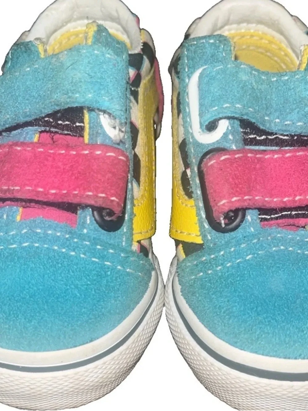 Old Skool Vans Crazy Checks Infant Baby Size 3 Teal Yellow Red